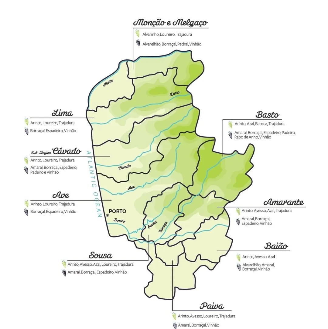 Map of the Vinho Verde sub-regions of northern Portugal